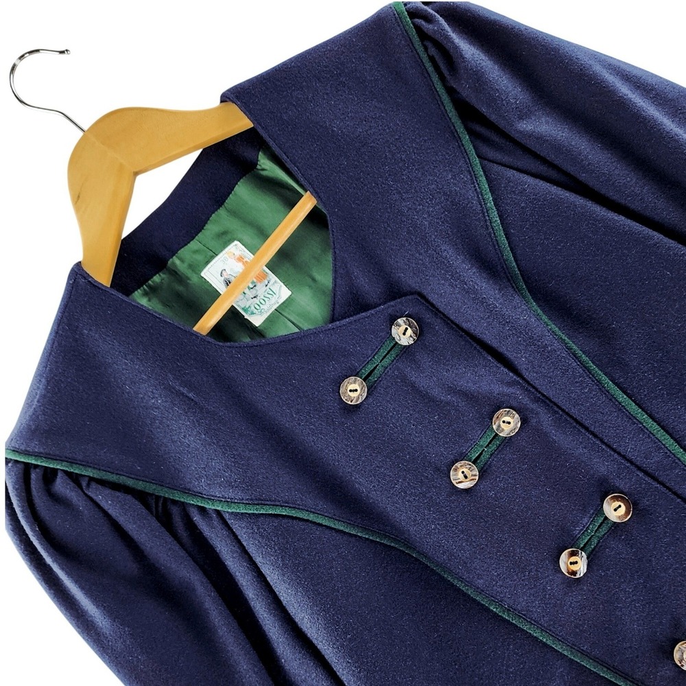 Gössl Vintage Womens 38 Pure Wool Trachten Janker Jacket Navy Green Austria